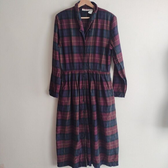 Talbots Vintage Plaid Button Front Dress S/M Flannel Midi Shirtdress - Picture 11 of 11